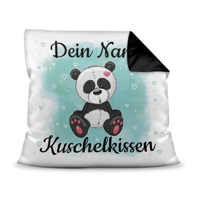 Kinderkissen mit Tiermotiv und Wunschname - Panda - R&uuml;ckseite Schwarz