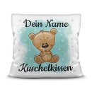 Kinderkissen mit Tiermotiv und Wunschname - Teddy braun -...