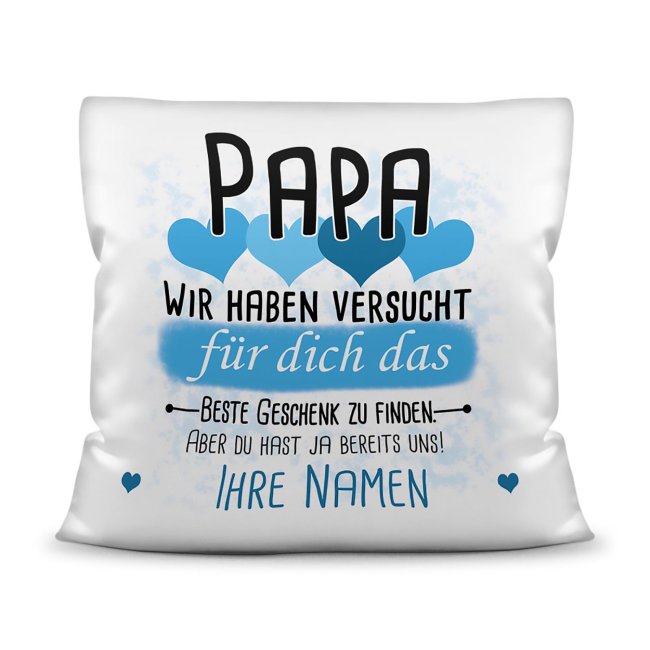 Kissen - Geschenk f&uuml;r Papa von Kindern - in Hellblau mit Wunschnamen - wei&szlig;-glatt