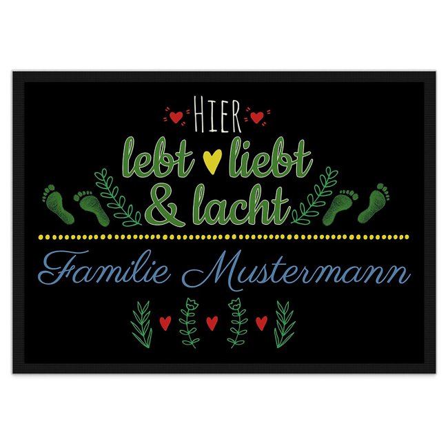 Fu&szlig;matte mit Spruch - Lebt Liebt Lacht - Gelbes Herz - 75 x 50 cm