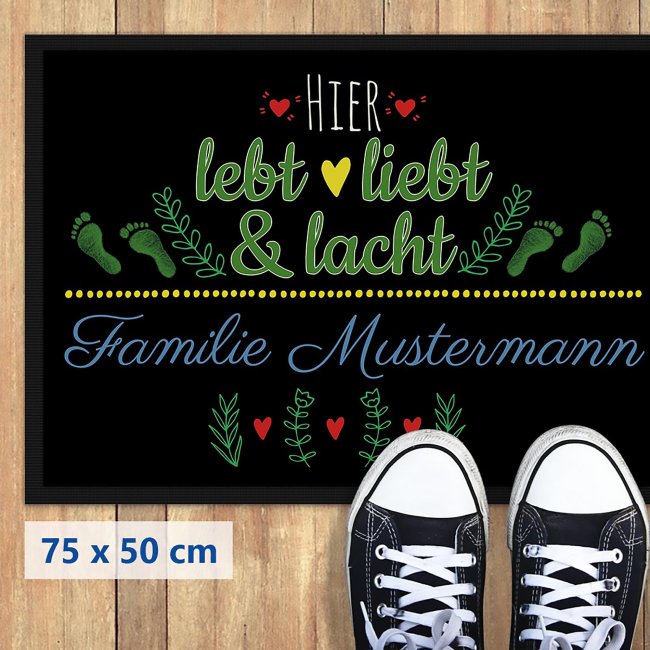 Fu&szlig;matte mit Spruch - Lebt Liebt Lacht - Gelbes Herz - 75 x 50 cm