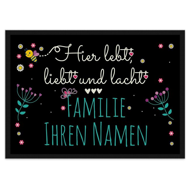 Fu&szlig;matte mit Spruch - Lebt Liebt Lacht - 3 Herzen wei&szlig; - 60 x 40 cm