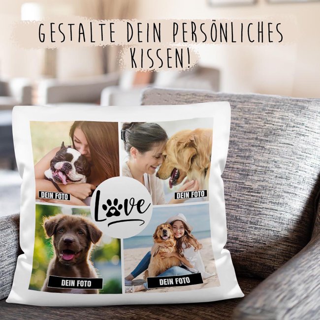 Kissen - Fotocollage - Hundeliebe - mit vier Fotos