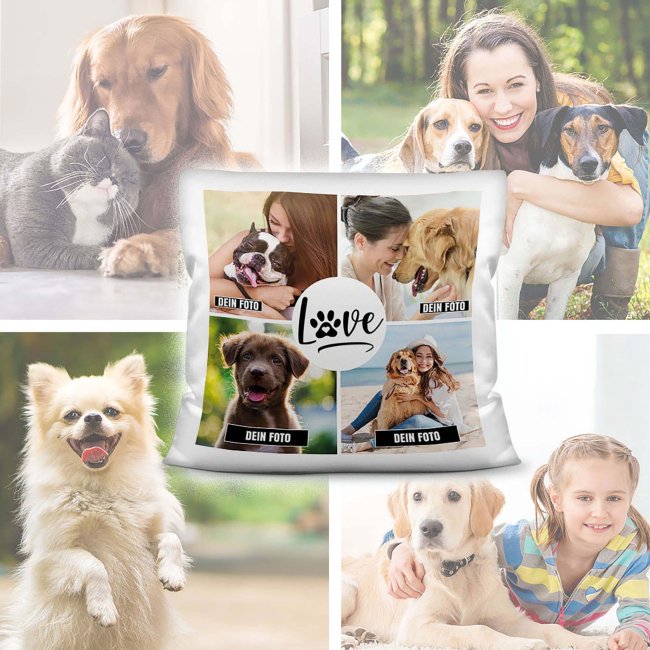 Kissen - Fotocollage - Hundeliebe - mit vier Fotos