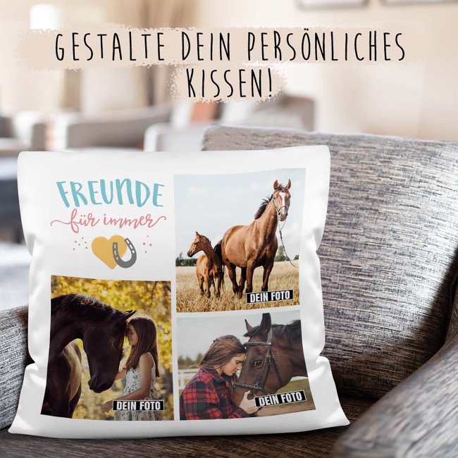 Kissen - Fotocollage - Freunde f&uuml;r immer - mit drei Fotos - Wei&szlig;