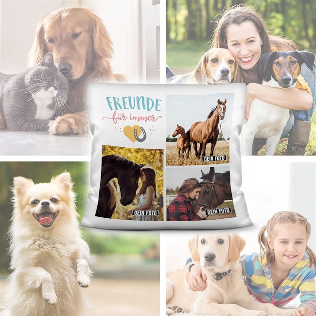 Kissen - Fotocollage - Freunde f&uuml;r immer - mit drei Fotos - Wei&szlig;
