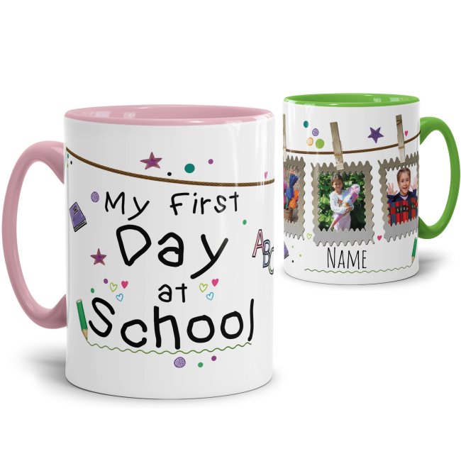 Tasse zum 1. Schultag - My first day at school - mit Fotos und Name
