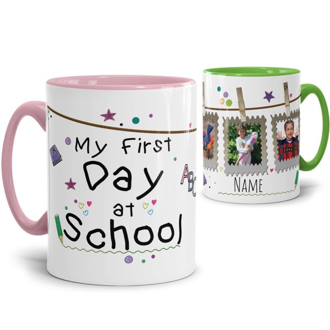 Tasse zum 1. Schultag - My first day at school - mit Fotos und Name