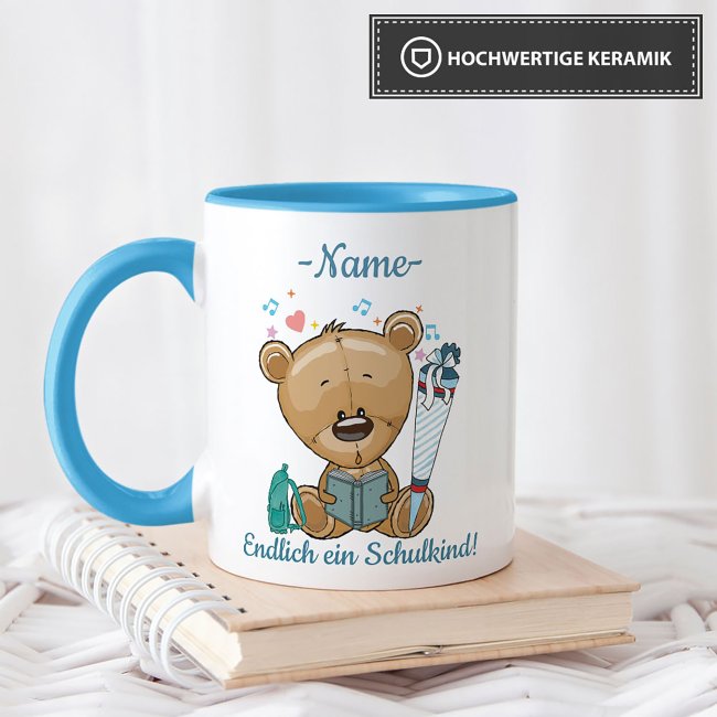 Tasse zur Einschulung f&uuml;r Jungen - Teddy - mit Foto und Name