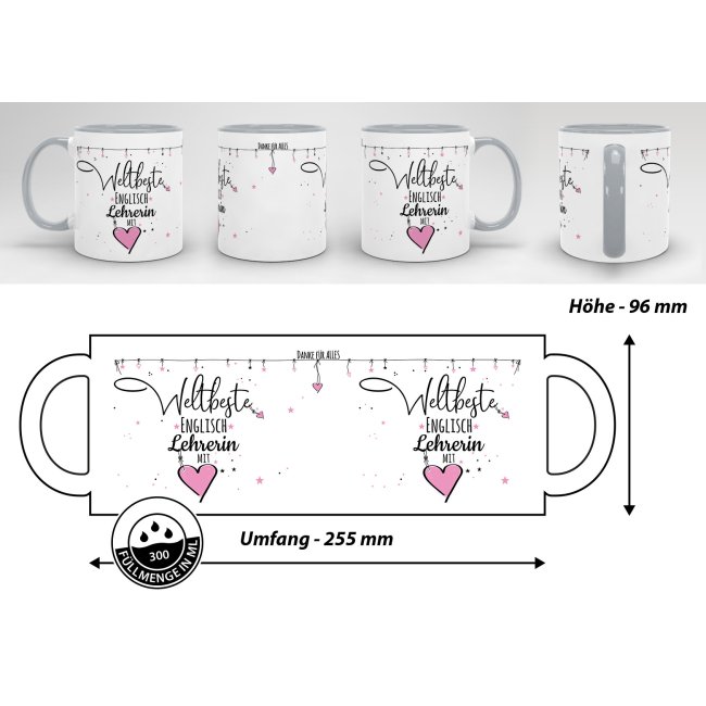 Tasse für die beste EnglischLehrerin in Grau PRINT ROYAL, 11,95