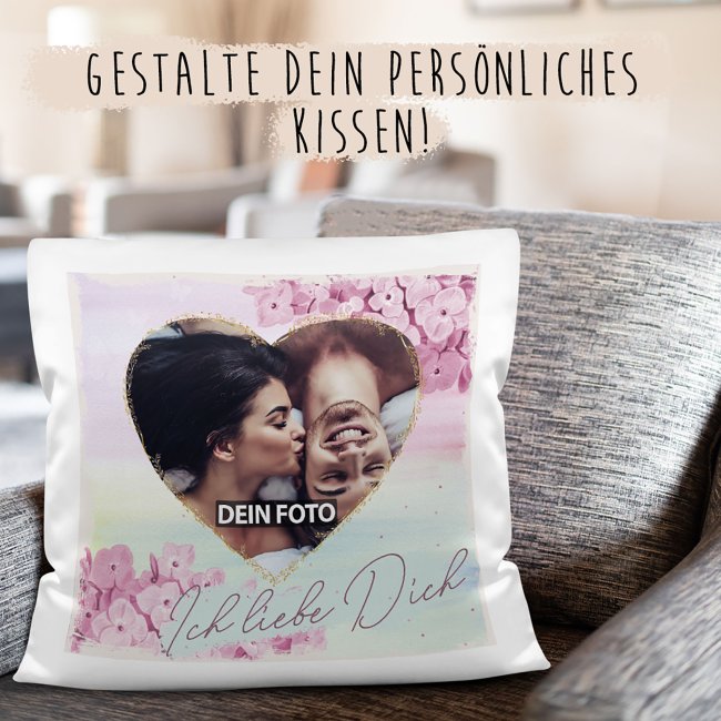Kissen - Ich liebe dich - mit Wunschfoto - Kissen Polyester - Wei&szlig;