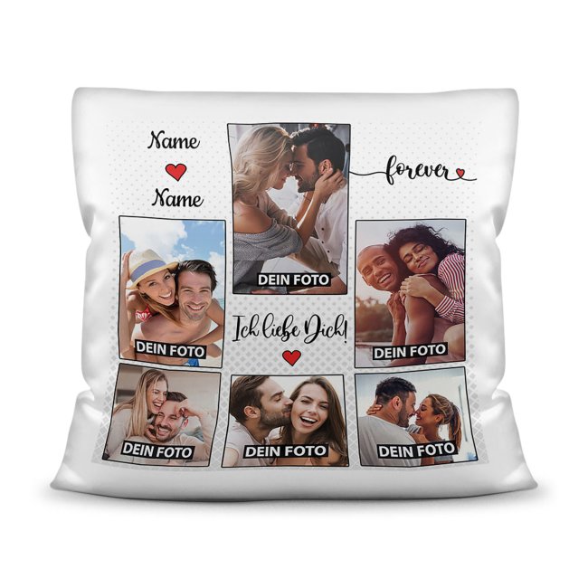 Kissen - Fotocollage - Ich liebe dich forever - mit Namen und sechs Wunschfotos -