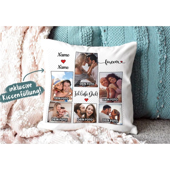 Kissen - Fotocollage - Ich liebe dich forever - mit Namen und sechs Wunschfotos -