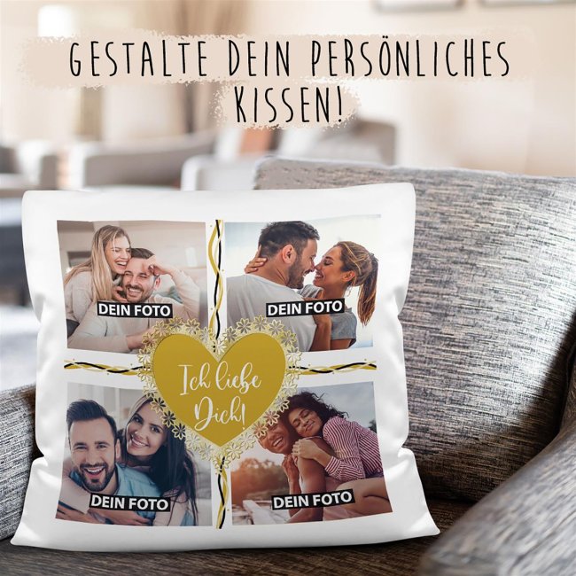 Kissen - Fotocollage - Ich liebe dich - mit vier Wunschfotos