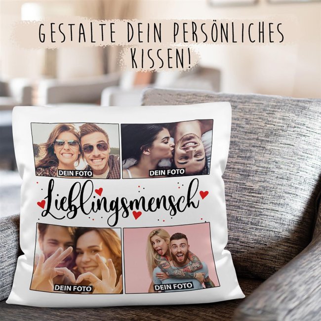 Kissen - Fotocollage - Lieblingsmensch - mit vier Wunschfotos