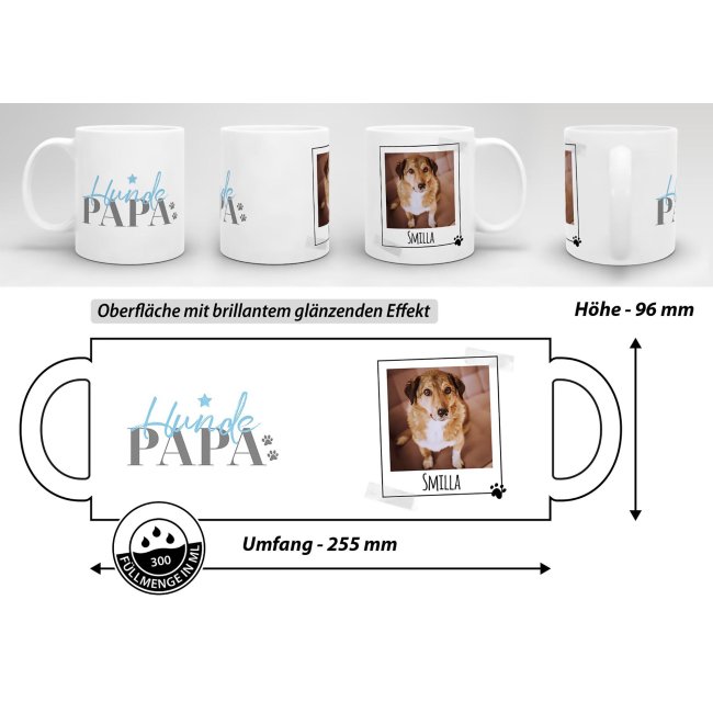 Tasse mit Spruch - Hundepapa - mit Foto &amp; Name