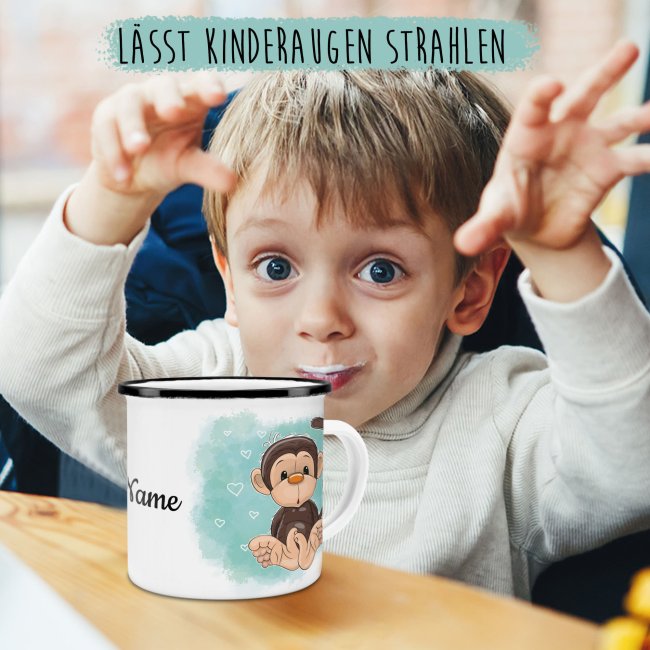 Kindertasse aus Emaille - Affe 1 - mit Wunschname personalisierbar