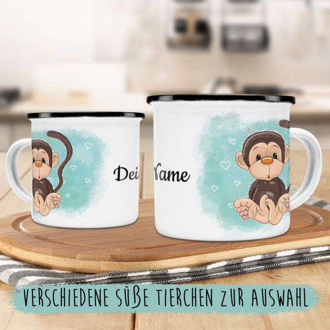 Kindertasse aus Emaille - Affe 1 - mit Wunschname personalisierbar