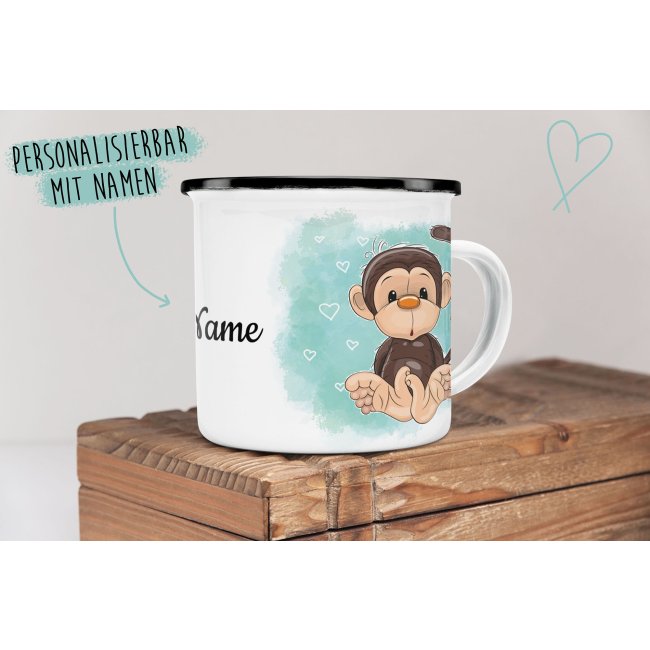 Kindertasse aus Emaille - Affe 1 - mit Wunschname personalisierbar