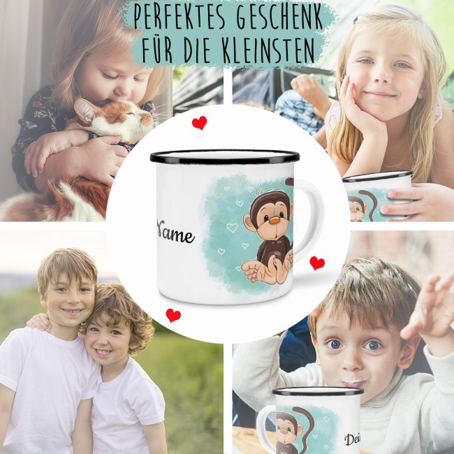 Kindertasse aus Emaille - Affe 1 - mit Wunschname personalisierbar