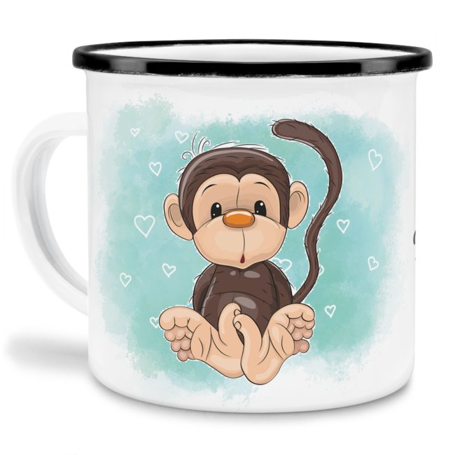 Kindertasse aus Emaille - Affe 1 - mit Wunschname personalisierbar