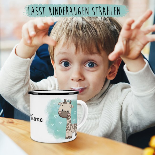 Kindertasse aus Emaille - Giraffe - mit Wunschname personalisierbar