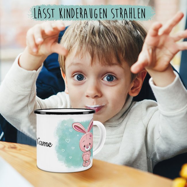 Kindertasse aus Emaille - Hase - mit Wunschname personalisierbar