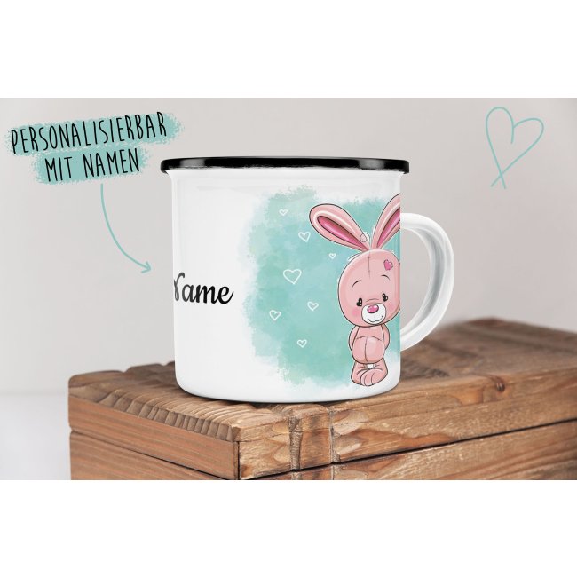 Kindertasse aus Emaille - Hase - mit Wunschname personalisierbar