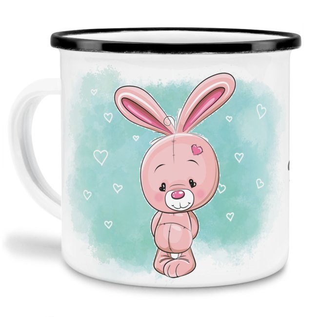 Kindertasse aus Emaille - Hase - mit Wunschname personalisierbar