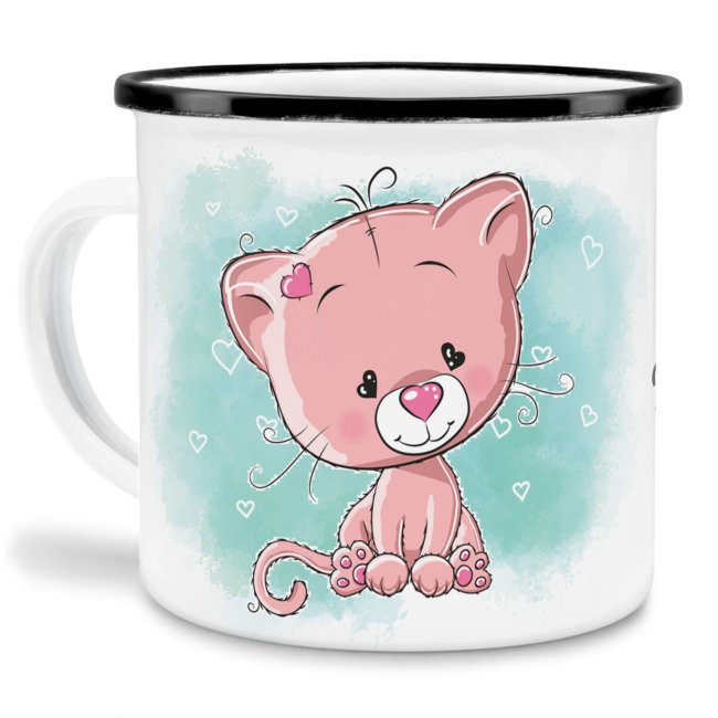 Kindertasse aus Emaille - Katze - mit Wunschname personalisierbar