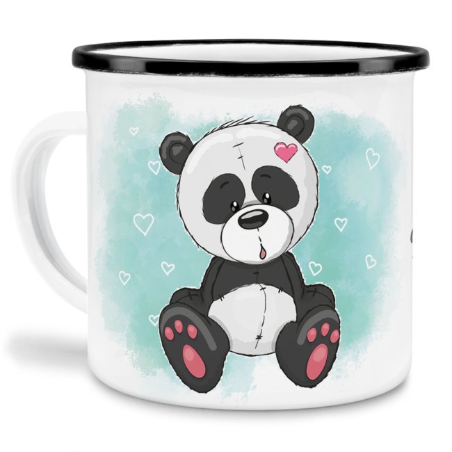 Kindertasse aus Emaille - Panda - mit Wunschname personalisierbar