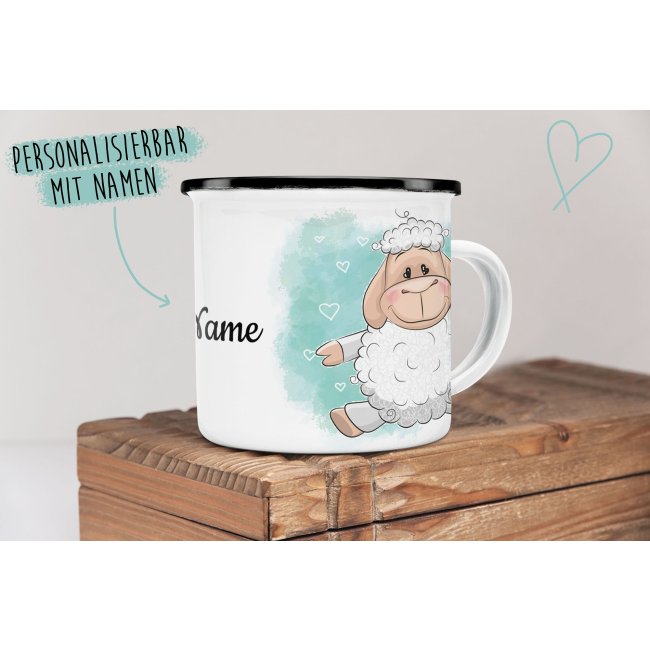 Kindertasse aus Emaille - Schaf - mit Wunschname personalisierbar