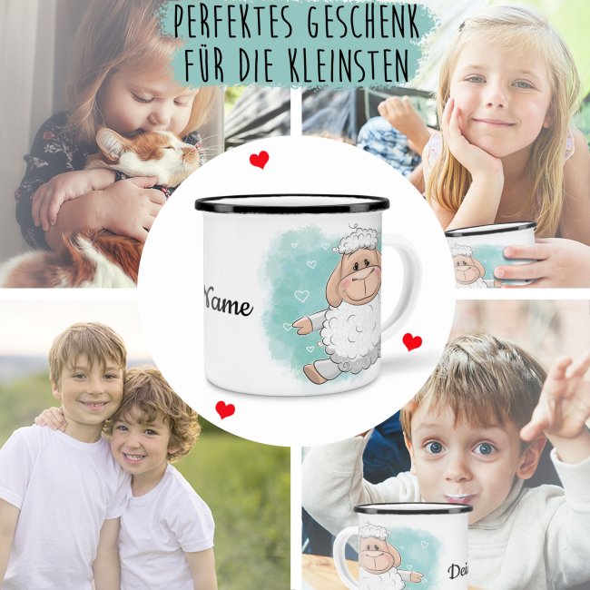 Kindertasse aus Emaille - Schaf - mit Wunschname personalisierbar