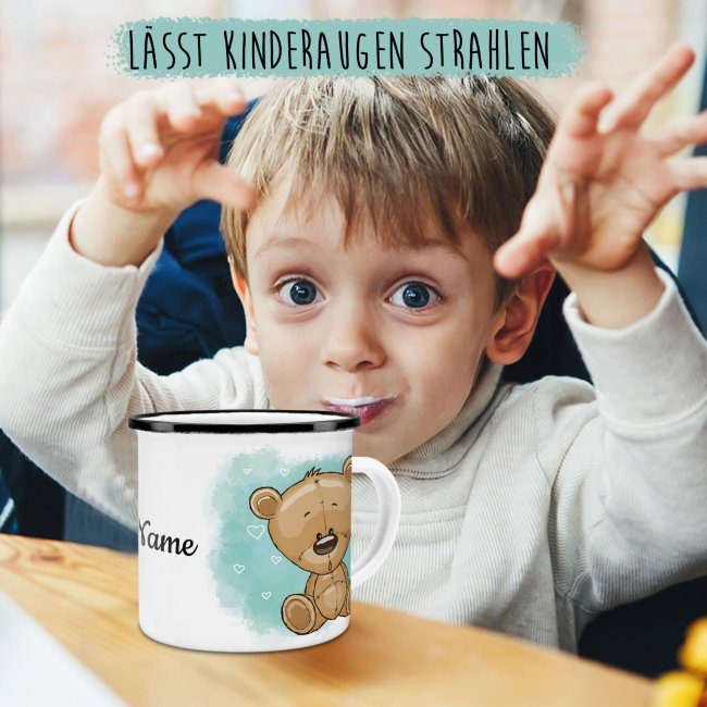 Kindertasse aus Emaille - Teddy - mit Wunschname personalisierbar