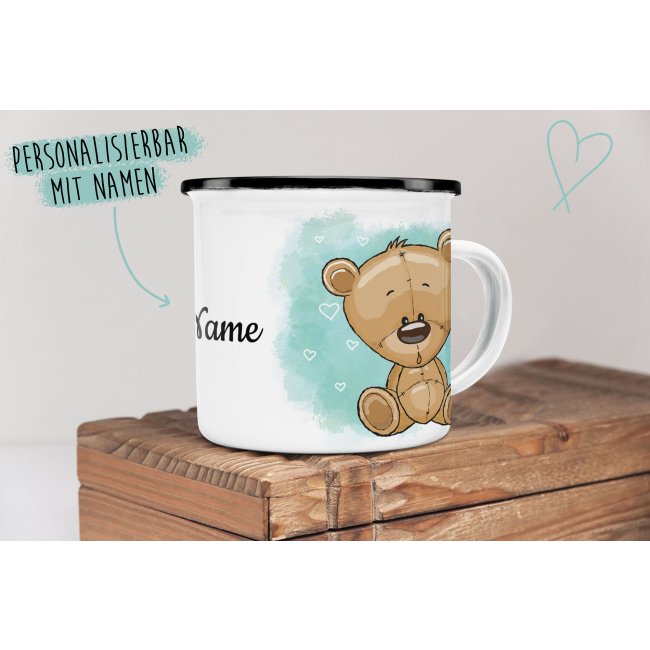 Kindertasse aus Emaille - Teddy - mit Wunschname personalisierbar