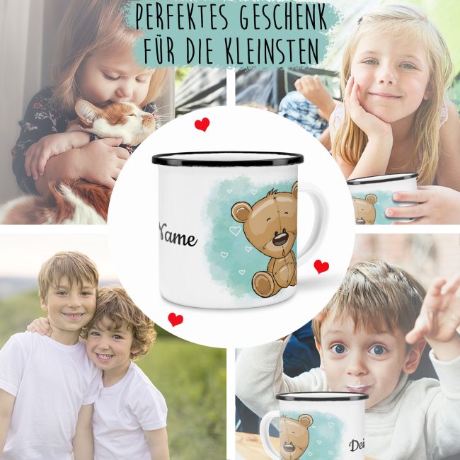 Kindertasse aus Emaille - Teddy - mit Wunschname personalisierbar