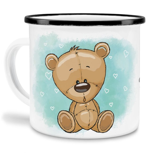 Kindertasse aus Emaille - Teddy - mit Wunschname personalisierbar