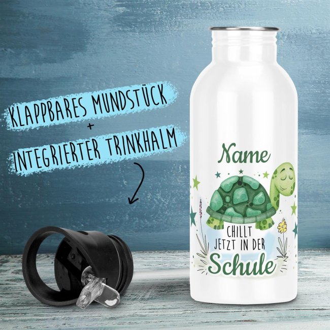 Trinkflasche mit Name zur Einschulung - Chillt in der Schule - 600 ml