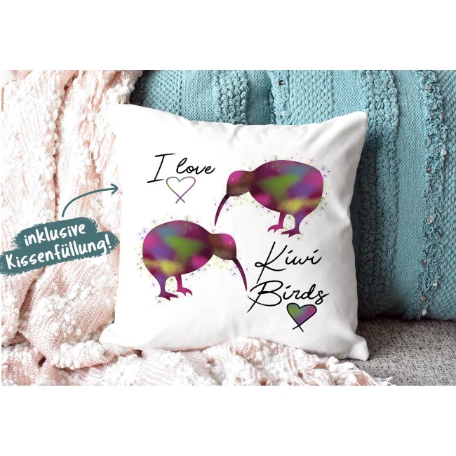 Kiwi Kissen mit Spruch - I love Kiwi Birds