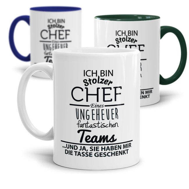 Tasse mit Spruch - Chef Tasse - Stolzer Chef, fantastisches Team