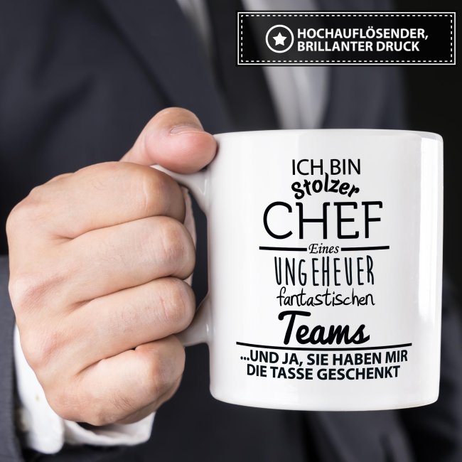 Tasse mit Spruch - Chef Tasse - Stolzer Chef, fantastisches Team