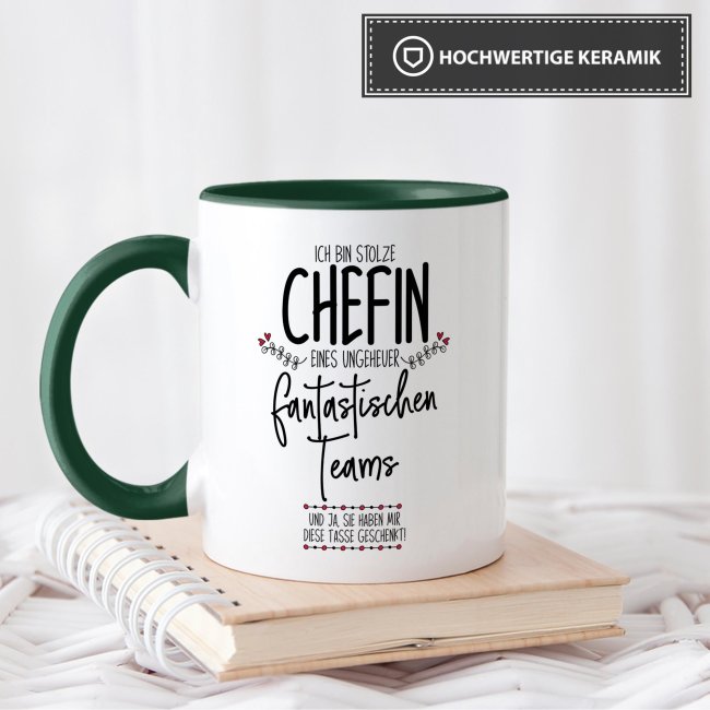 Tasse mit Spruch - Lustige Tasse Chefin - Stolze Chefin eines fantastischen Teams