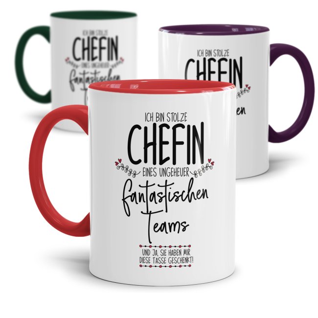 Tasse mit Spruch - Lustige Tasse Chefin - Stolze Chefin eines fantastischen Teams