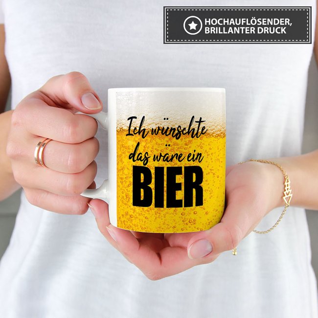 Bier Tasse mit Spruch - Ich w&uuml;nschte das w&auml;re ein Bier - Wei&szlig;