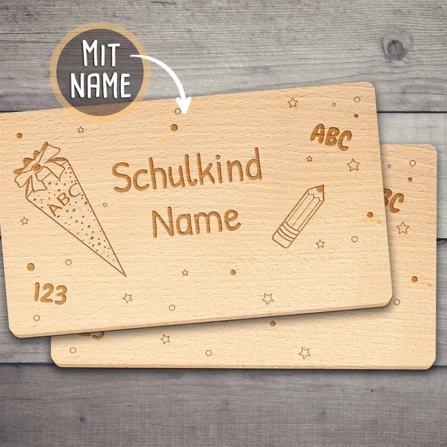 Graviertes Holzbrett - Schulkind - mit Name personalisierbar