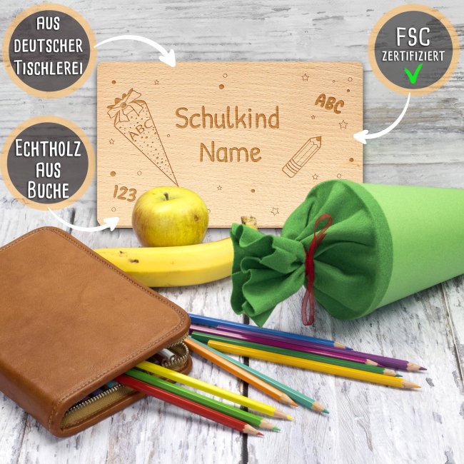 Graviertes Holzbrett - Schulkind - mit Name personalisierbar