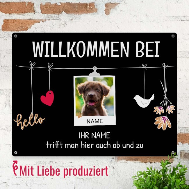 Outdoorschild mit Spruch - Willkommen bei - mit Fotos &amp; Namen