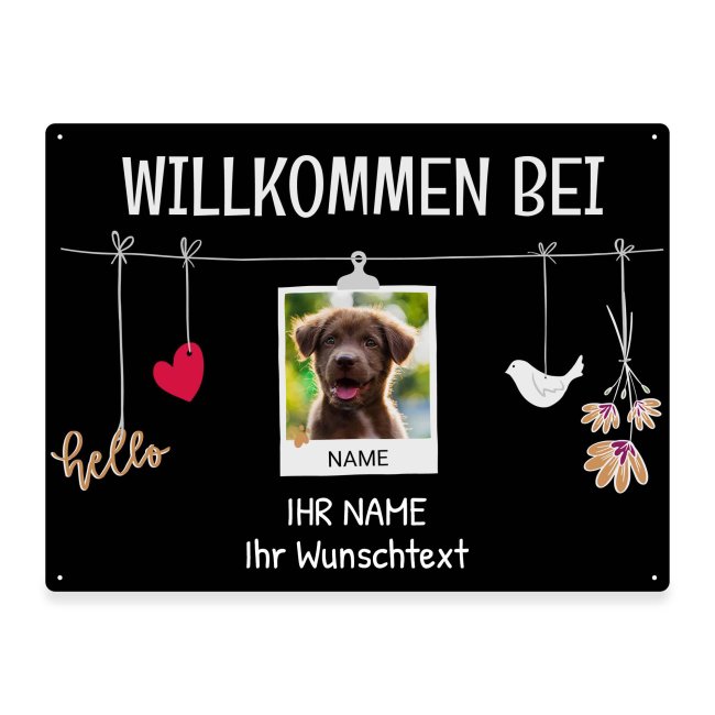 Outdoorschild mit Spruch - Willkommen bei - mit Fotos &amp; Namen