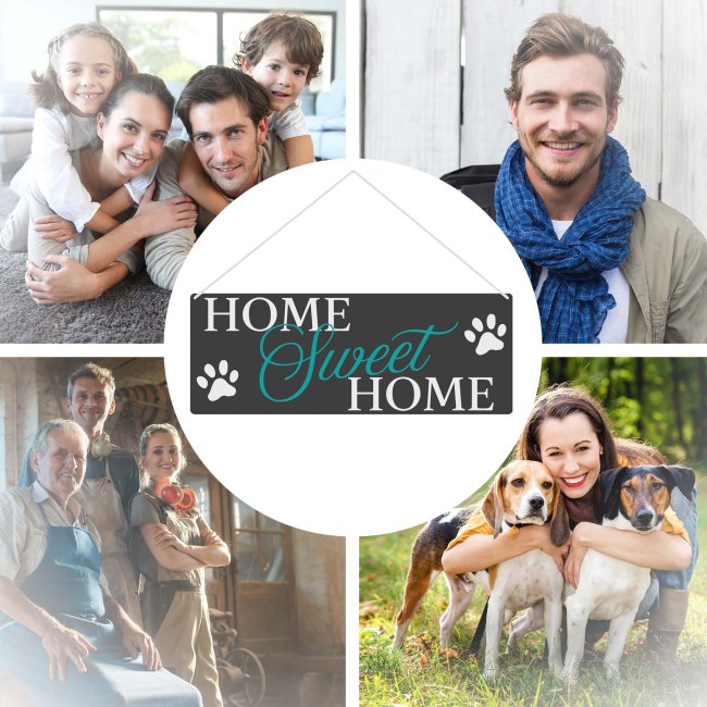 Outdoorschild mit Spruch - Home Sweet Home - Tatzen - mit Fotos &amp; Namen