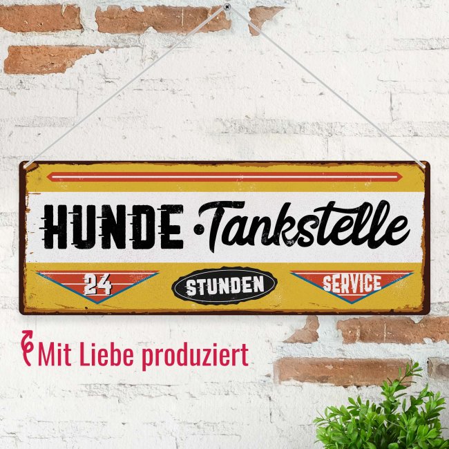 Outdoorschild mit Spruch - Hunde - Tankstelle - mit Fotos &amp; Namen